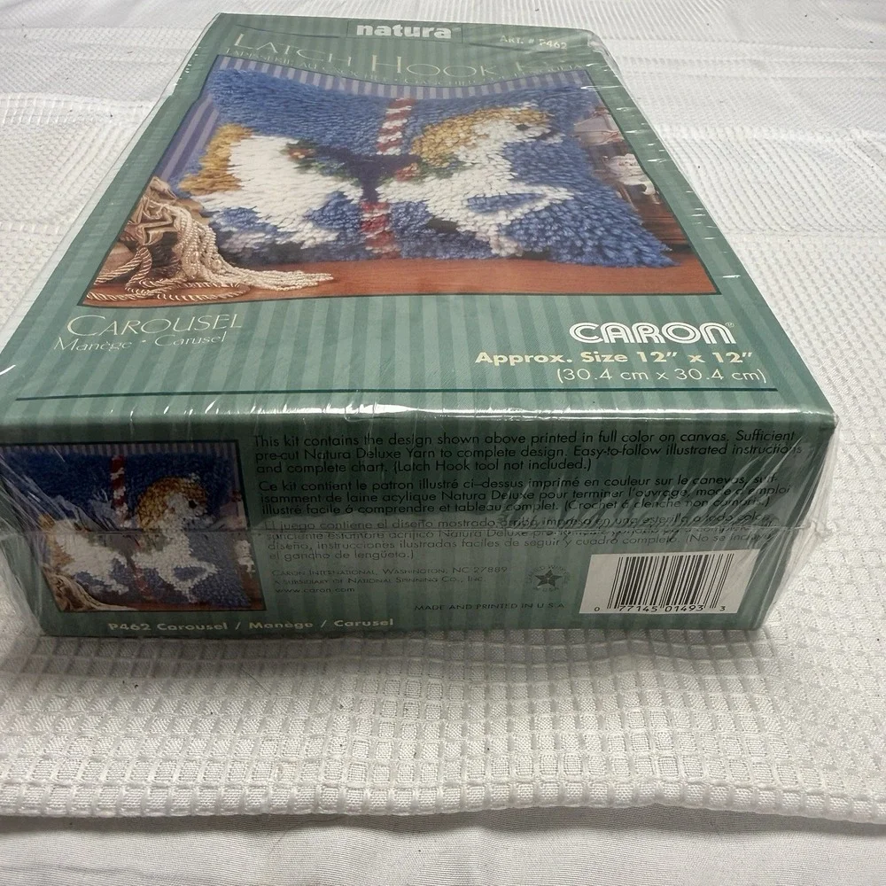 Vtg Sealed Carousel Unicorn Horse Latch Hook Kit Pillow Yarn Craft P462 Natura